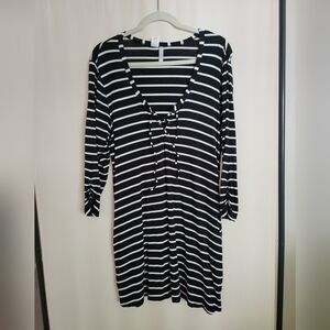Kenneth Cole REACTION Striped Swim Coverup Dress with Pockets Size Large